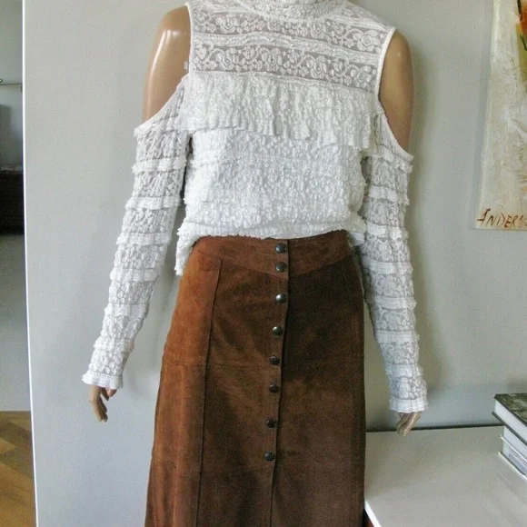 Vintage GAP KHAKIS BROWN SUEDE LEATHER MIDI SKIRT - Picture 6 of 8